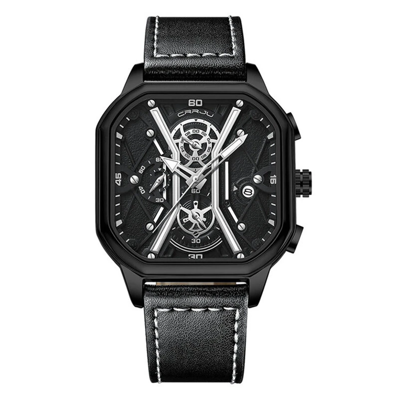 CRRJU Fashion Square Men's Watches Bussiness Quartz Watch Luxury Leather Wristwatch Waterproof Chronograph Sports Watch (image for) CRRJU Fashion Square Men's Watches Bussiness Quartz Watch Luxury Leather Wristwatch Waterproof Chronograph Sports Watch