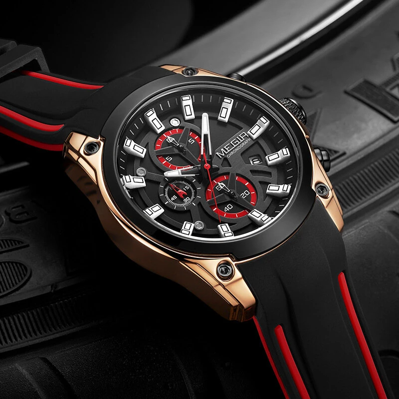 MEGIR Men Chronograph Quartz Watch with Date Luminous Hands, Sport Wristwatch Silicone Strap Waterproof Watch (image for) MEGIR Men Chronograph Quartz Watch with Date Luminous Hands, Sport Wristwatch Silicone Strap Waterproof Watch